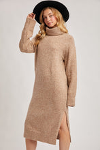 Load image into Gallery viewer, Turtleneck Side Slit Knit Sweater Midi Dress