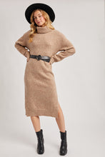 Load image into Gallery viewer, Turtleneck Side Slit Knit Sweater Midi Dress