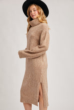 Load image into Gallery viewer, Turtleneck Side Slit Knit Sweater Midi Dress