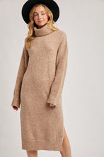 Load image into Gallery viewer, Turtleneck Side Slit Knit Sweater Midi Dress