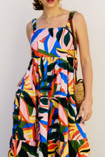 Load image into Gallery viewer, Tropical Kaleidoscope Babydoll Tiered Maxi Dress