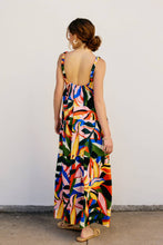 Load image into Gallery viewer, Tropical Kaleidoscope Babydoll Tiered Maxi Dress