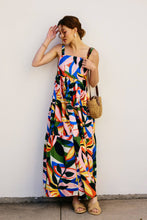 Load image into Gallery viewer, Tropical Kaleidoscope Babydoll Tiered Maxi Dress