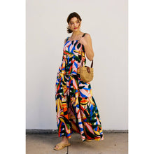 Load image into Gallery viewer, Tropical Kaleidoscope Babydoll Tiered Maxi Dress