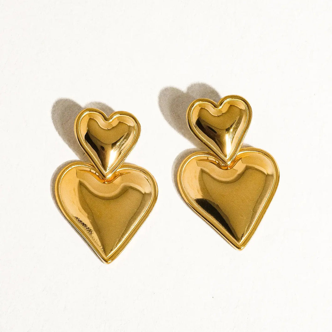 Tove 18K Non-Tarnish Layered Heart Earring