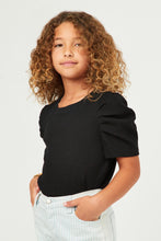 Load image into Gallery viewer, Girls Ribbed Pleated Shoulder Puff Sleeve Top
