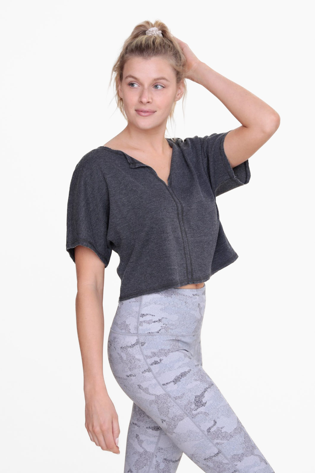 cropped waffle knit top