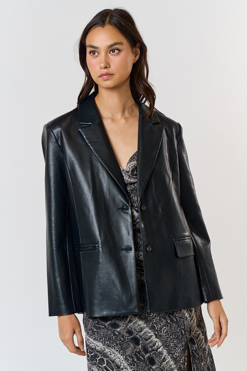 faux leather oversized blazer