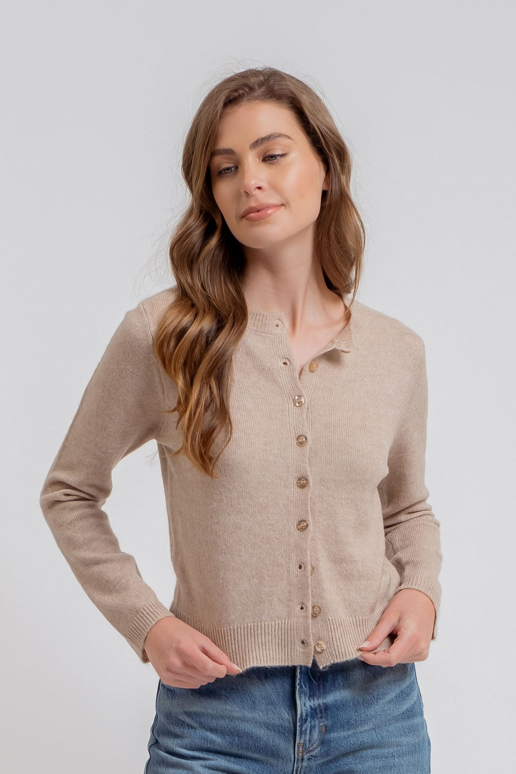 button down cardigan beige