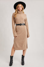 Load image into Gallery viewer, Turtleneck Side Slit Knit Sweater Midi Dress
