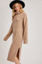 Load image into Gallery viewer, Turtleneck Side Slit Knit Sweater Midi Dress
