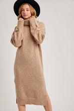 Load image into Gallery viewer, Turtleneck Side Slit Knit Sweater Midi Dress
