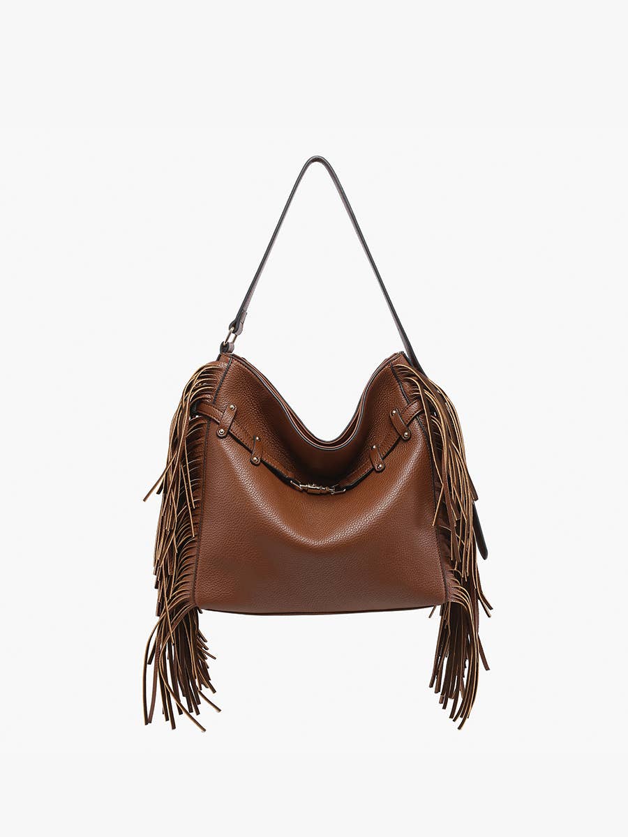 Eva Side Fringe Satchel w/ Decorative Closure