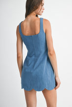 Load image into Gallery viewer, Denim Square Neckline Scallop Hem Mini Dress
