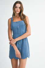 Load image into Gallery viewer, Denim Square Neckline Scallop Hem Mini Dress

