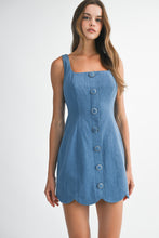 Load image into Gallery viewer, Denim Square Neckline Scallop Hem Mini Dress
