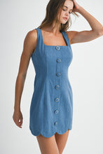 Load image into Gallery viewer, Denim Square Neckline Scallop Hem Mini Dress

