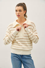 Load image into Gallery viewer, Spread Collar Half Zip Striped Sweater
