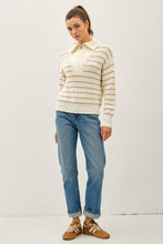 Load image into Gallery viewer, Spread Collar Half Zip Striped Sweater
