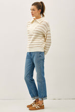 Load image into Gallery viewer, Spread Collar Half Zip Striped Sweater
