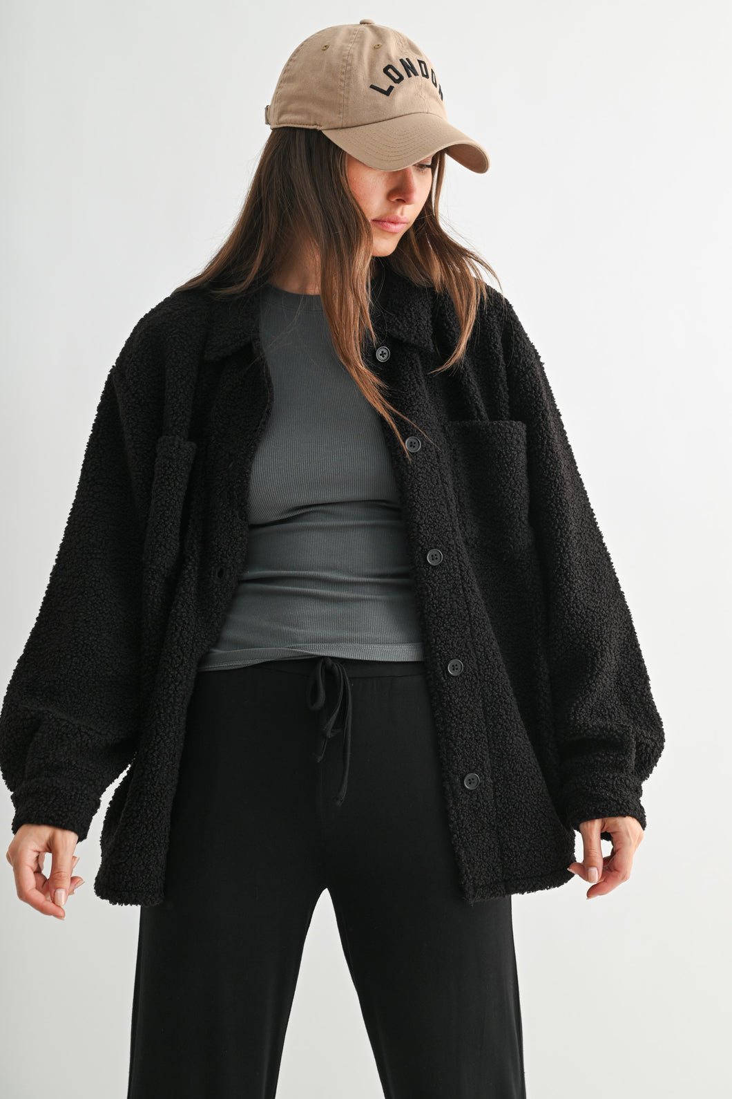 Frostline Sherpa Shacket (black)