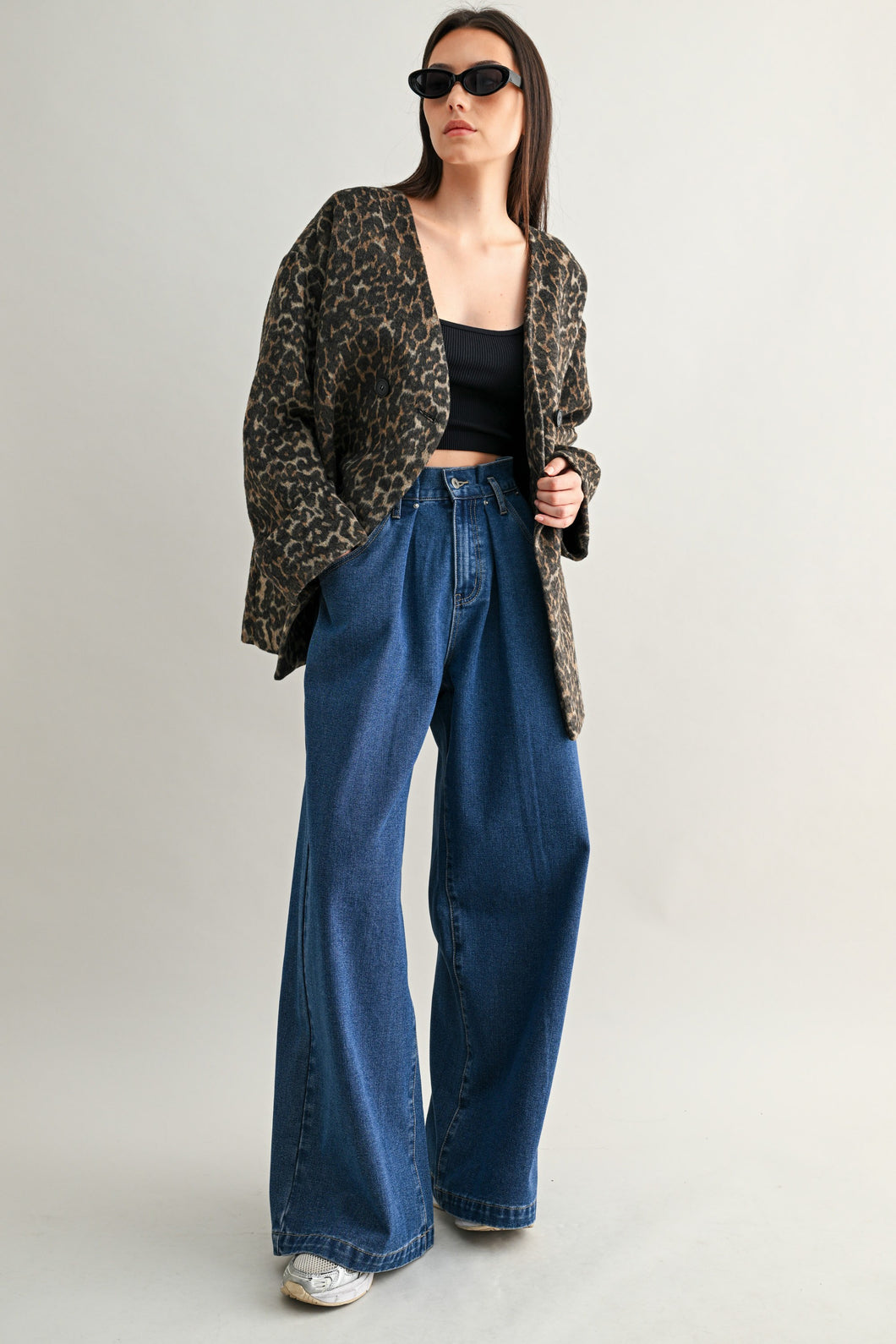 Mid-rise Pleated Wide Leg Denim