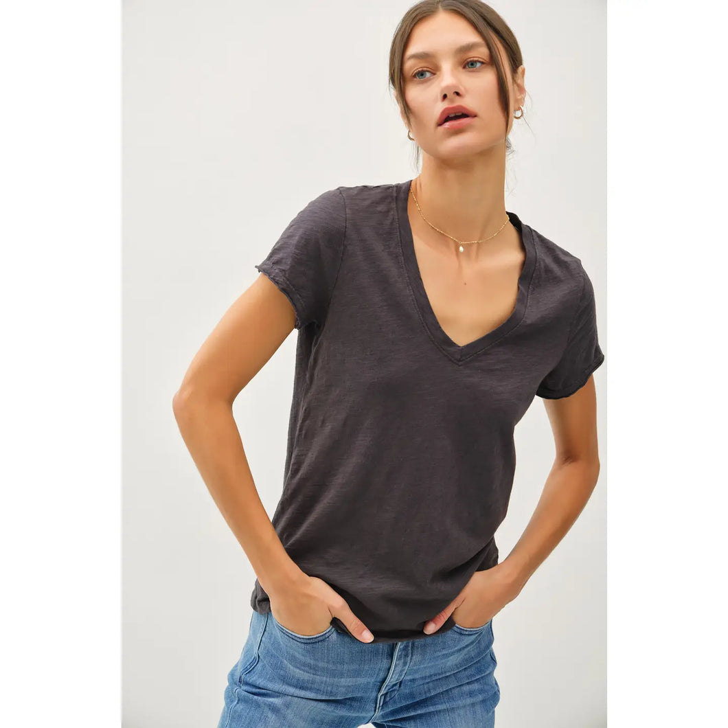 Classic Raw Trim Sleeve V-Neck Tee