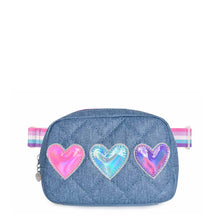 Load image into Gallery viewer, Metallic Heart-Patched Quilted Denim Fanny Pack
