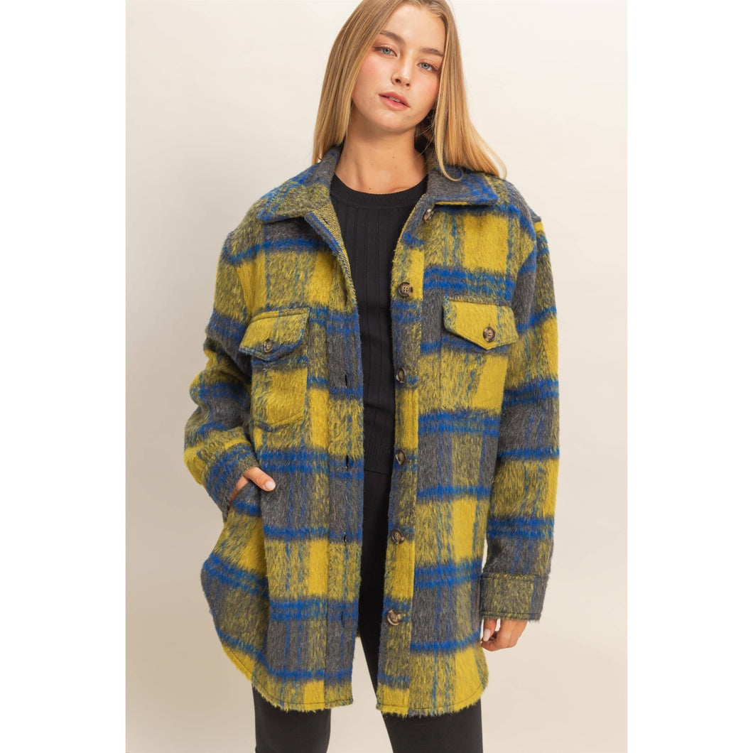 Fuzzy Mohair-Like Plaid Shacket