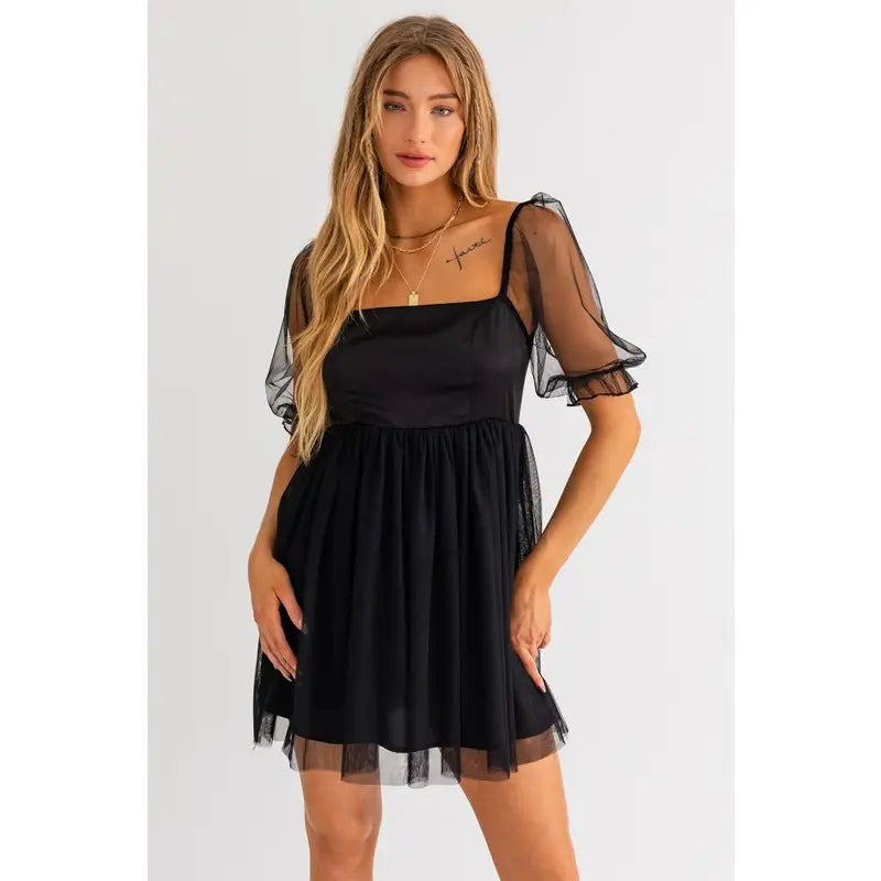 Mesh Babydoll Mini Dress