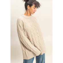 Load image into Gallery viewer, Crew Neck Cable Knit Sweater Pullover
