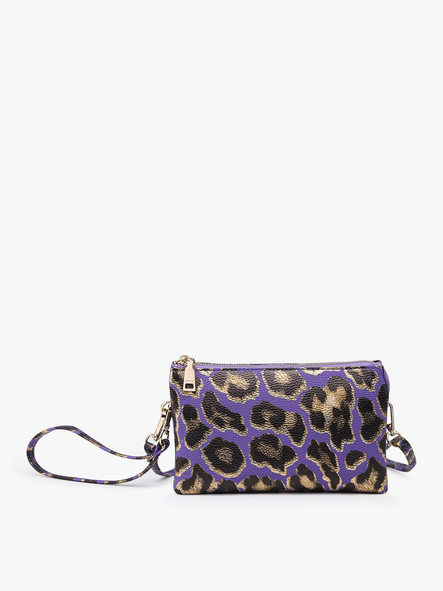 M013LP Riley Leopard 3 Compartment Crossbody/Wristlet