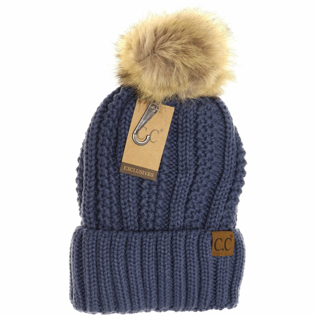 Fuzzy Lined Fur Pom Cc Beanie