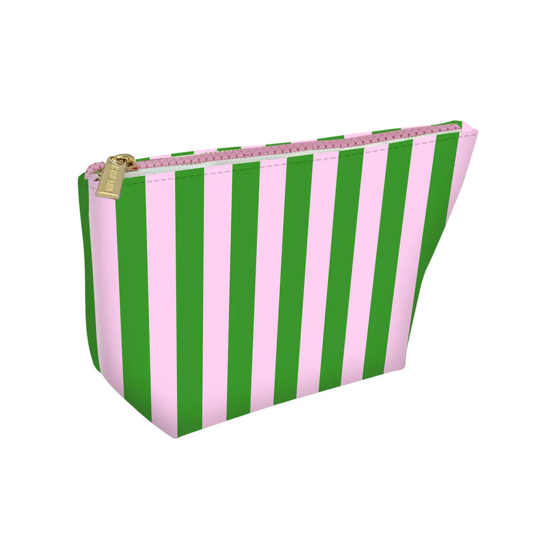 Leather Pink & Green Stripe Pouch