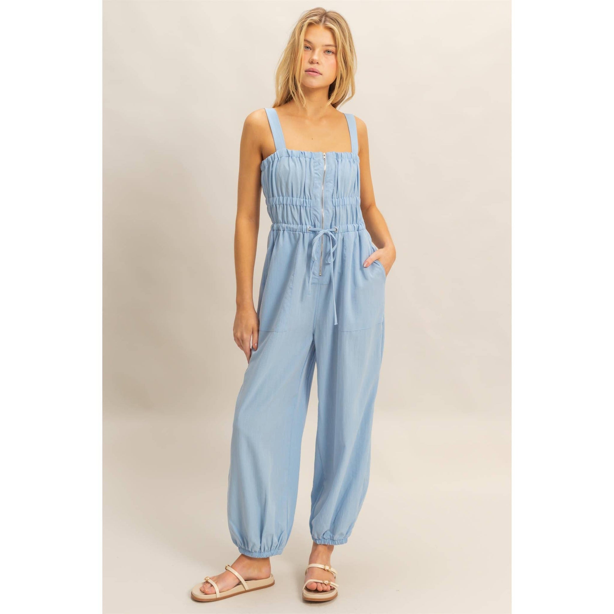 Square Neck Zip Up Sleeveless Jumpsuit – Rio + Co