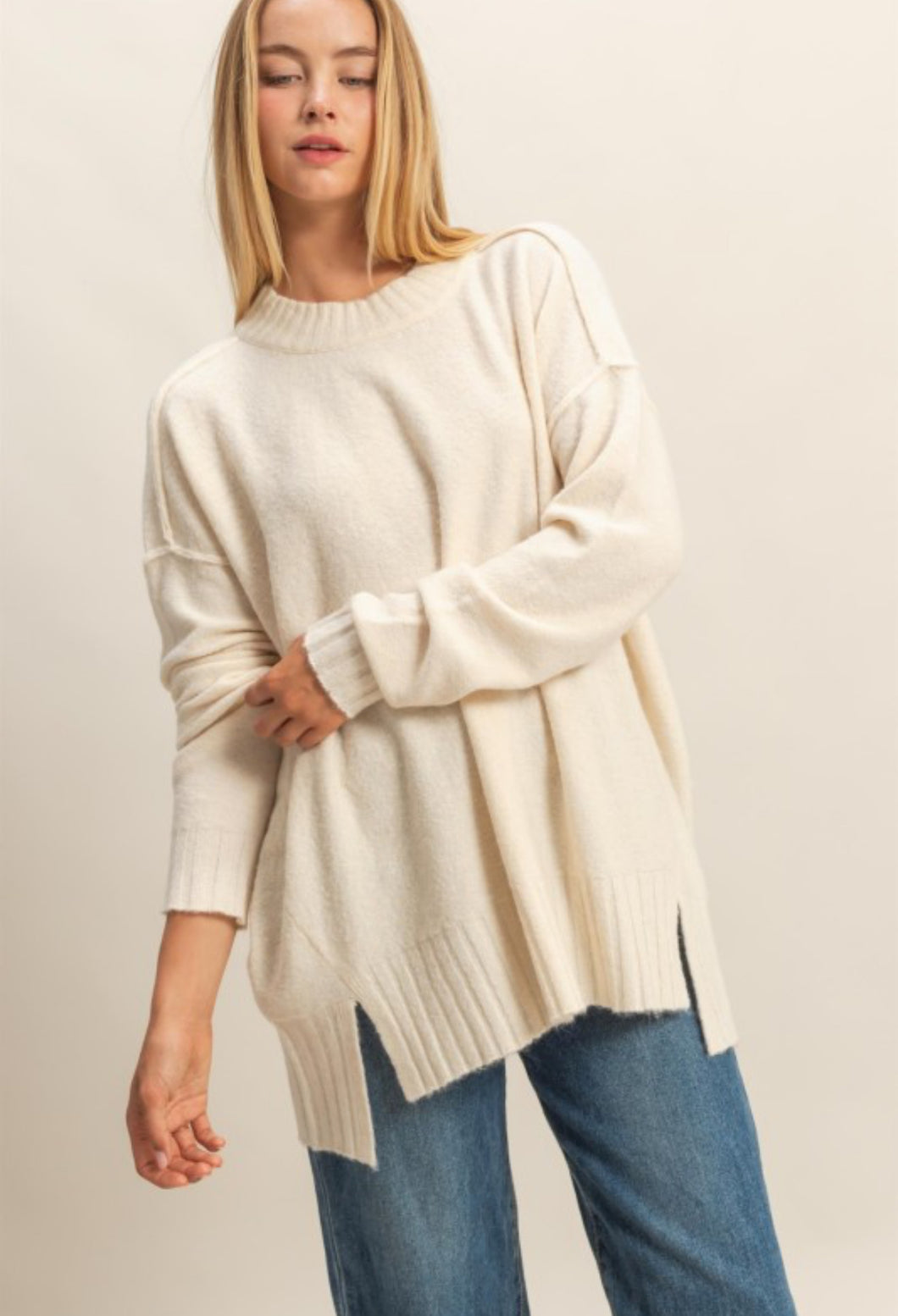 Amelia – Cream Oversized Knit Sweater