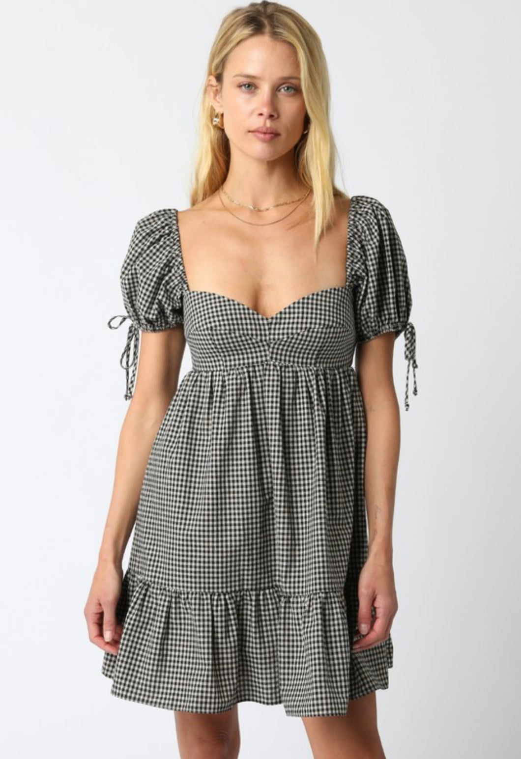 Camille Gingham Puff-Sleeve Dress