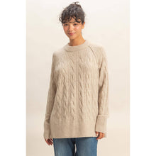 Load image into Gallery viewer, Crew Neck Cable Knit Sweater Pullover
