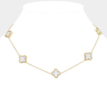 Load image into Gallery viewer, Mother Of Pearl Quatrefoil Station Stainless Steel Necklace
