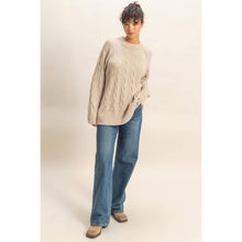 Load image into Gallery viewer, Crew Neck Cable Knit Sweater Pullover
