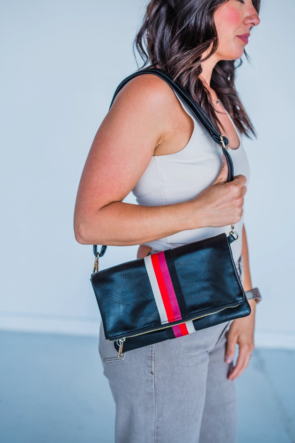 Black Multi Stripe Crossbody