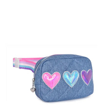 Load image into Gallery viewer, Metallic Heart-Patched Quilted Denim Fanny Pack
